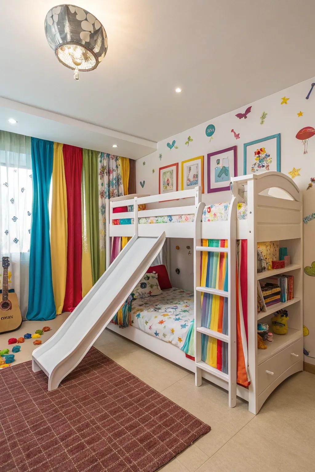 A colorful, playful bunk room that's ideal for sparking children's imaginations.