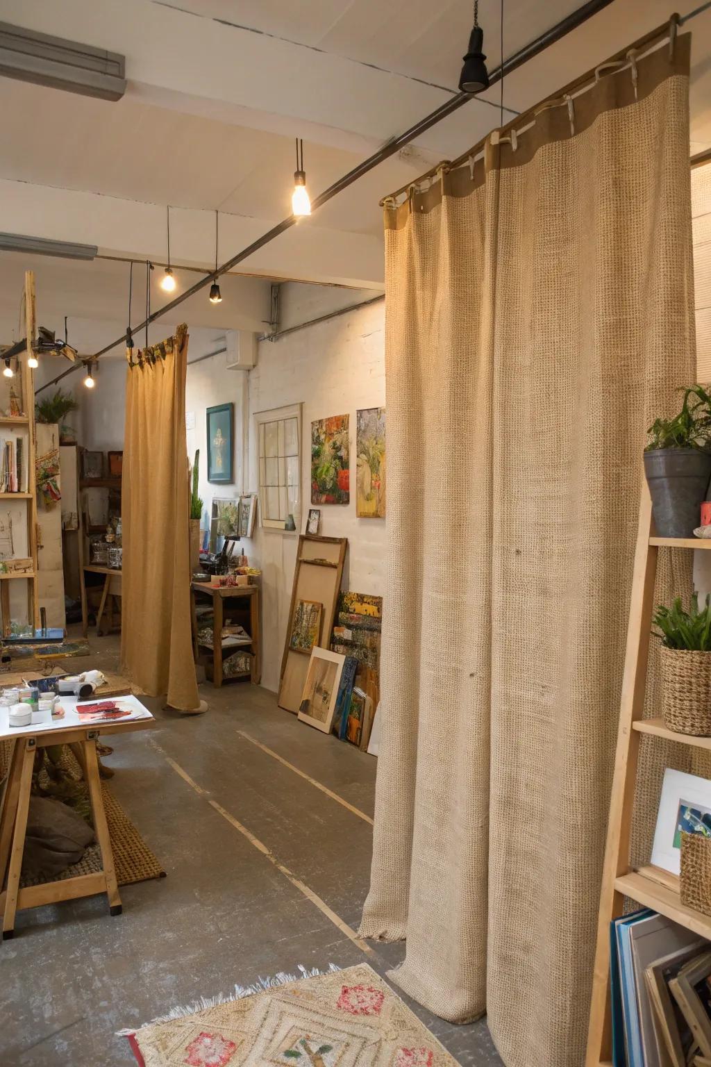 Imaginative division through material window covering space dividers.