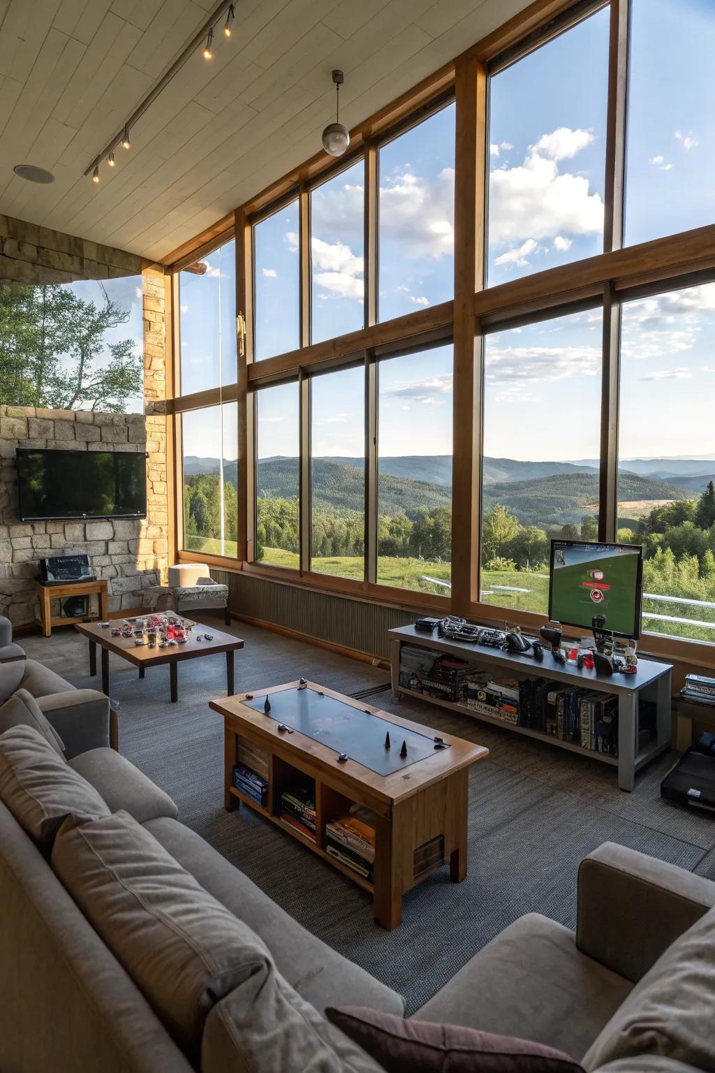 Sizable windows usher the charm of nature into your game space.