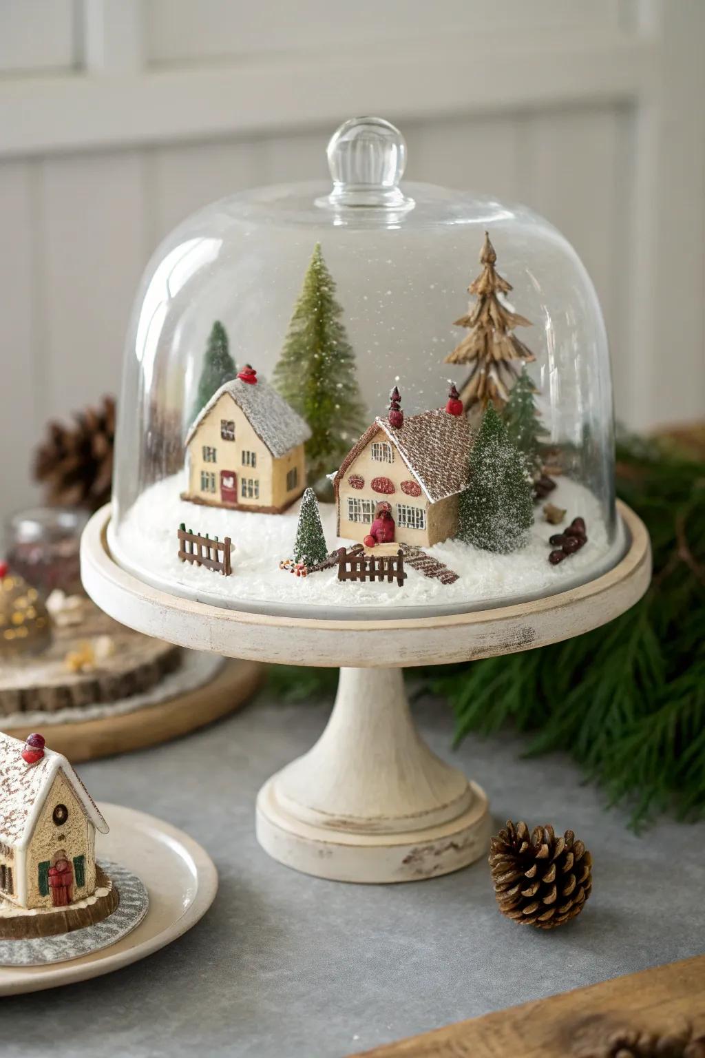 Convey a narrative with an engaging miniature scene beneath glass.