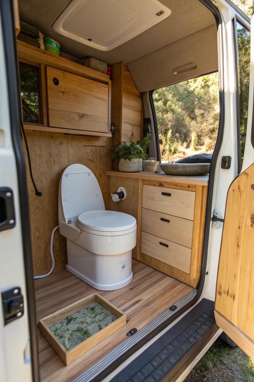 An eco-friendly waste disposal unit configuration in a mobile home.