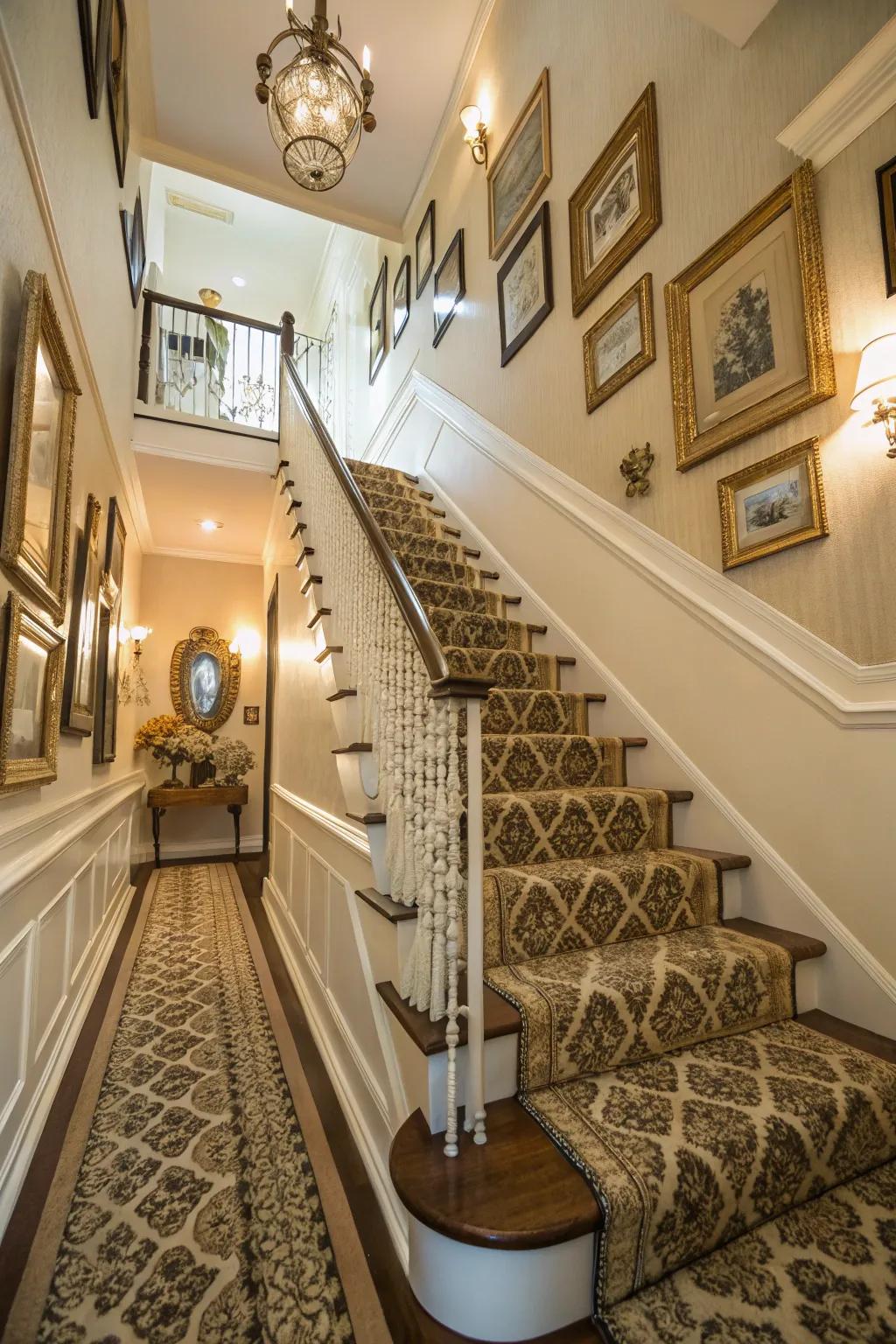 Art and mirrors amplify your stairway atmosphere.