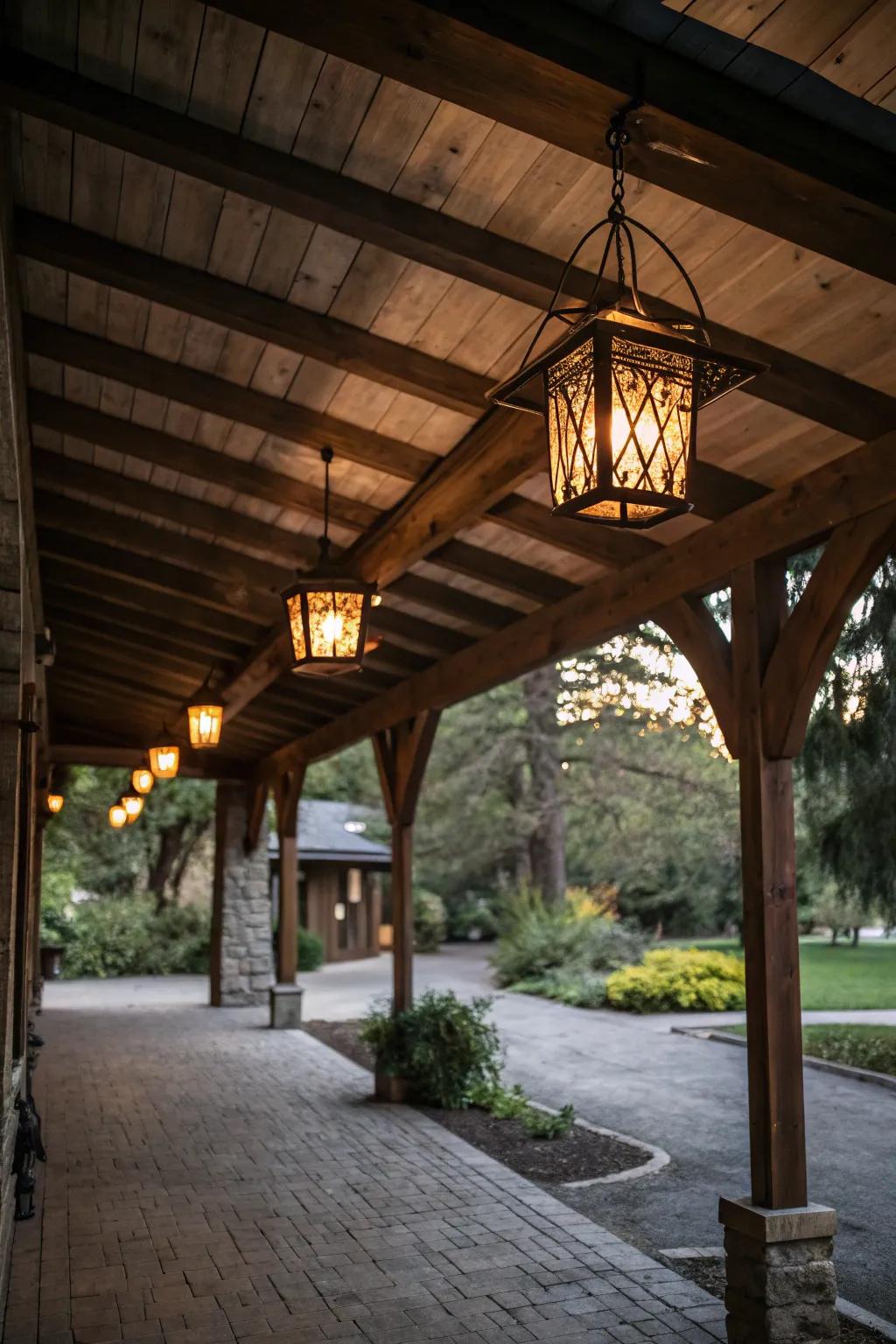 Classic lanterns infuse warmth and charm into your carport.