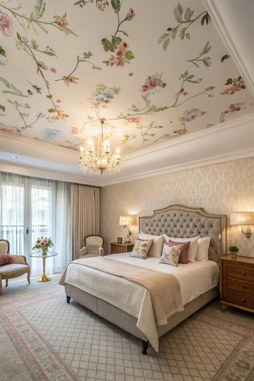 Wallpapered ceilings offer a unique visual attraction.