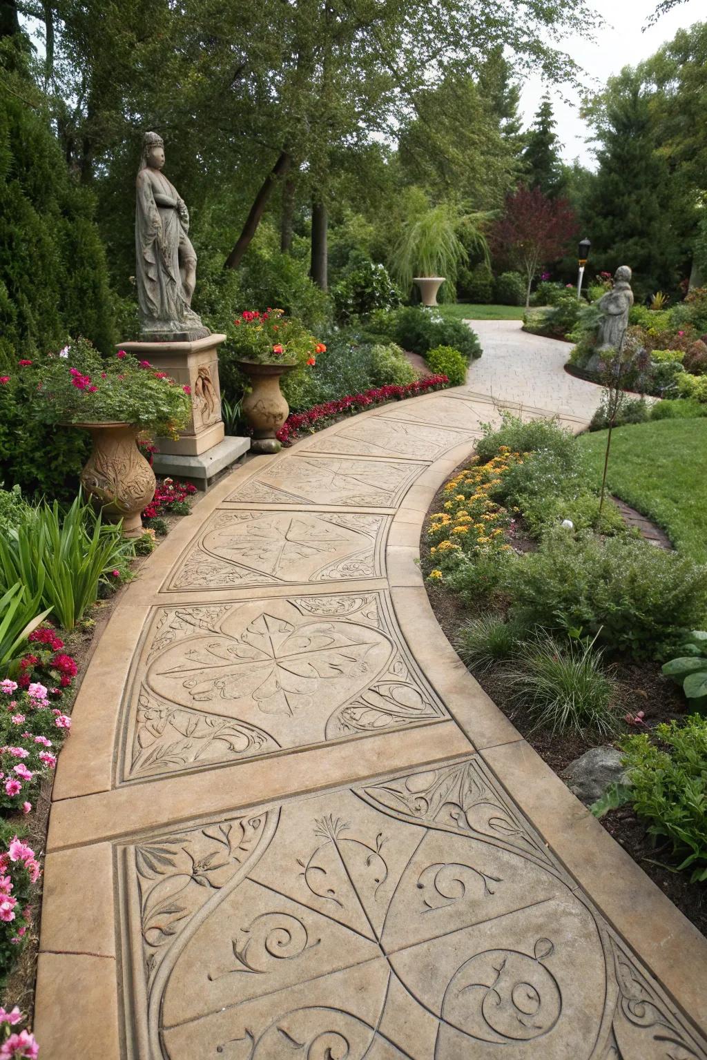 Artistic stamped concrete walkway that enhances any outdoor space.