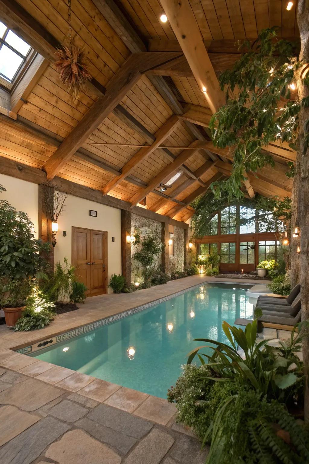 Your pool area will feel cozier and more inviting with wood elements.