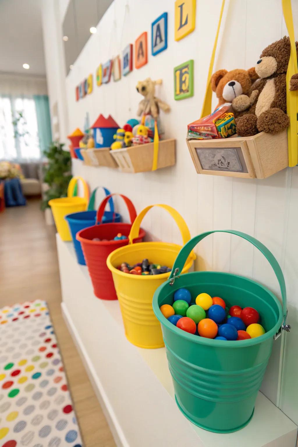 Wall-affixed pails incorporate color and practicality.