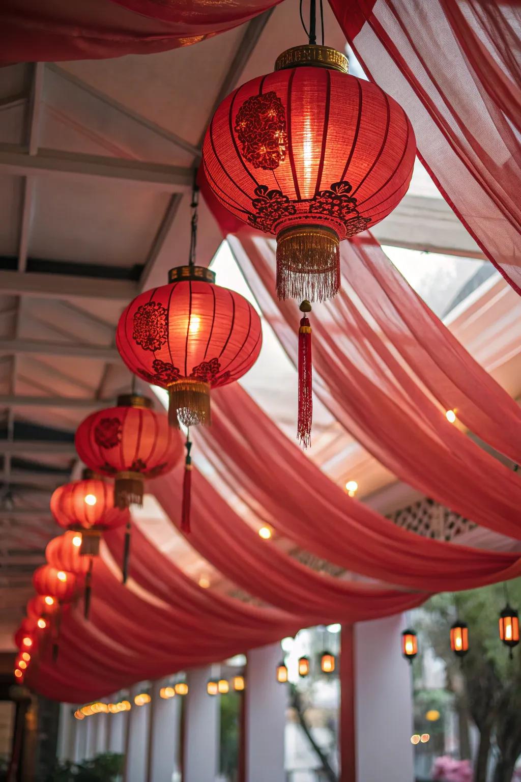 A ceiling ornamented with captivating hanging decorations.