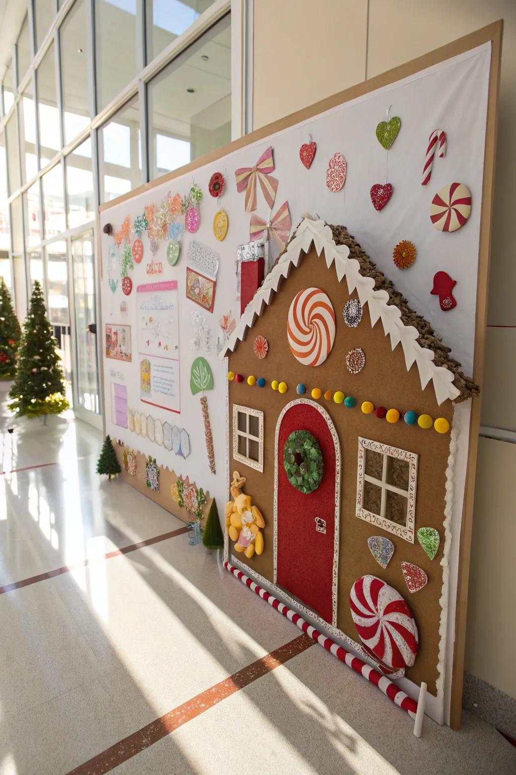 Fashion a delightful gingerbread house panorama for your board.