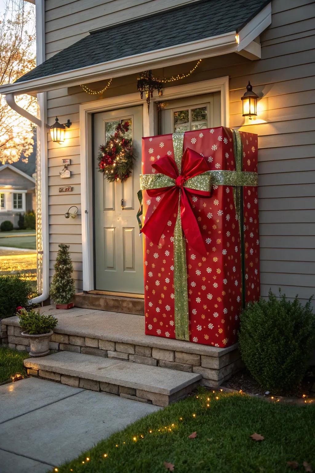 Your home becomes an enormous present with this playful design.