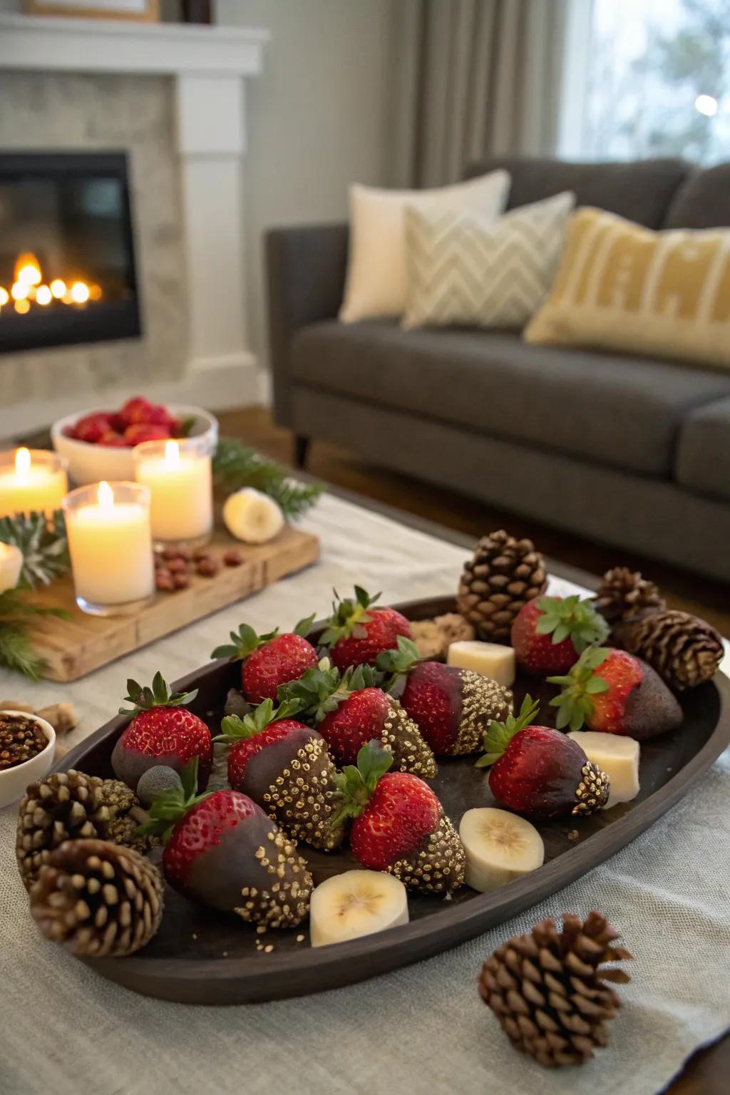 Extravagant chocolate-coated fruits designed to sweeten your holiday.