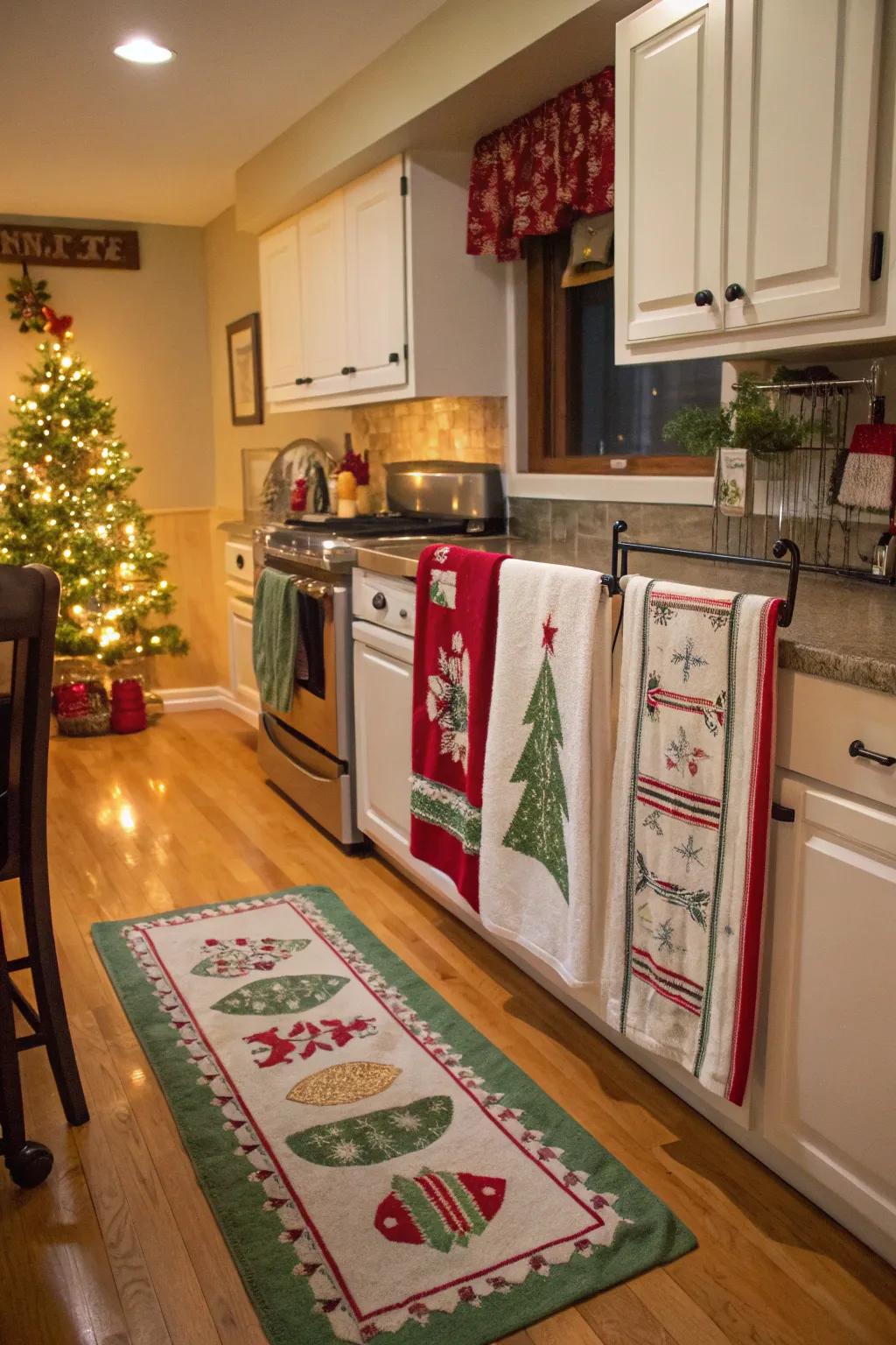 Seasonal fabrics bring a celebratory feeling to the kitchen.