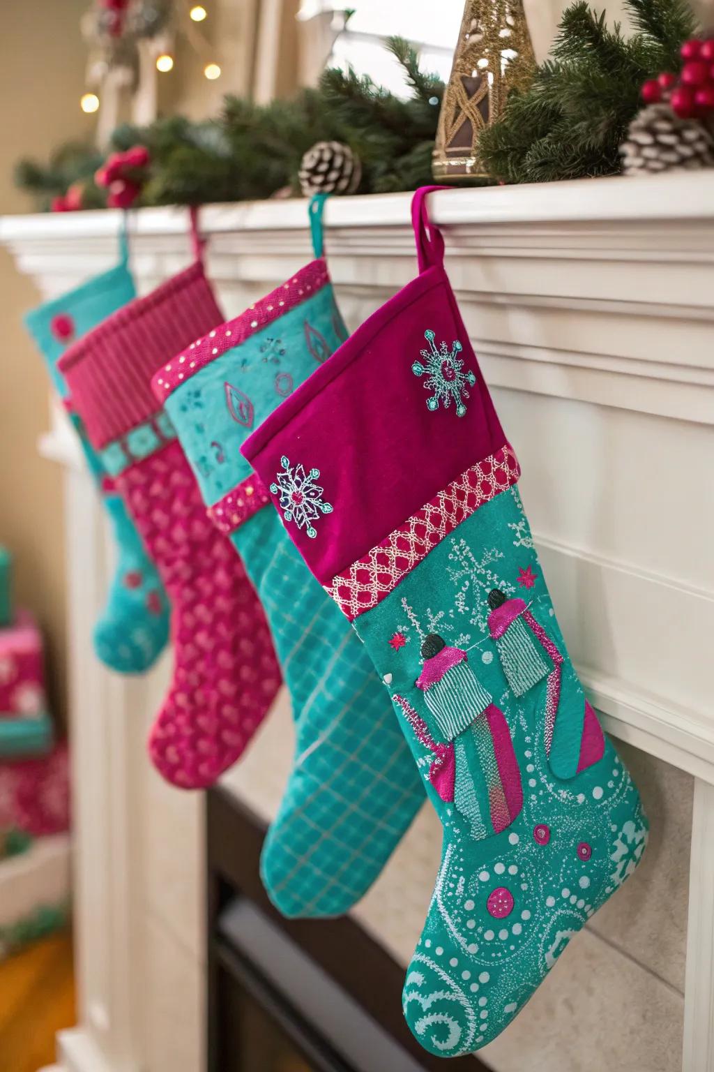 Stockings in vibrant and intense colors create a lively festive statement.