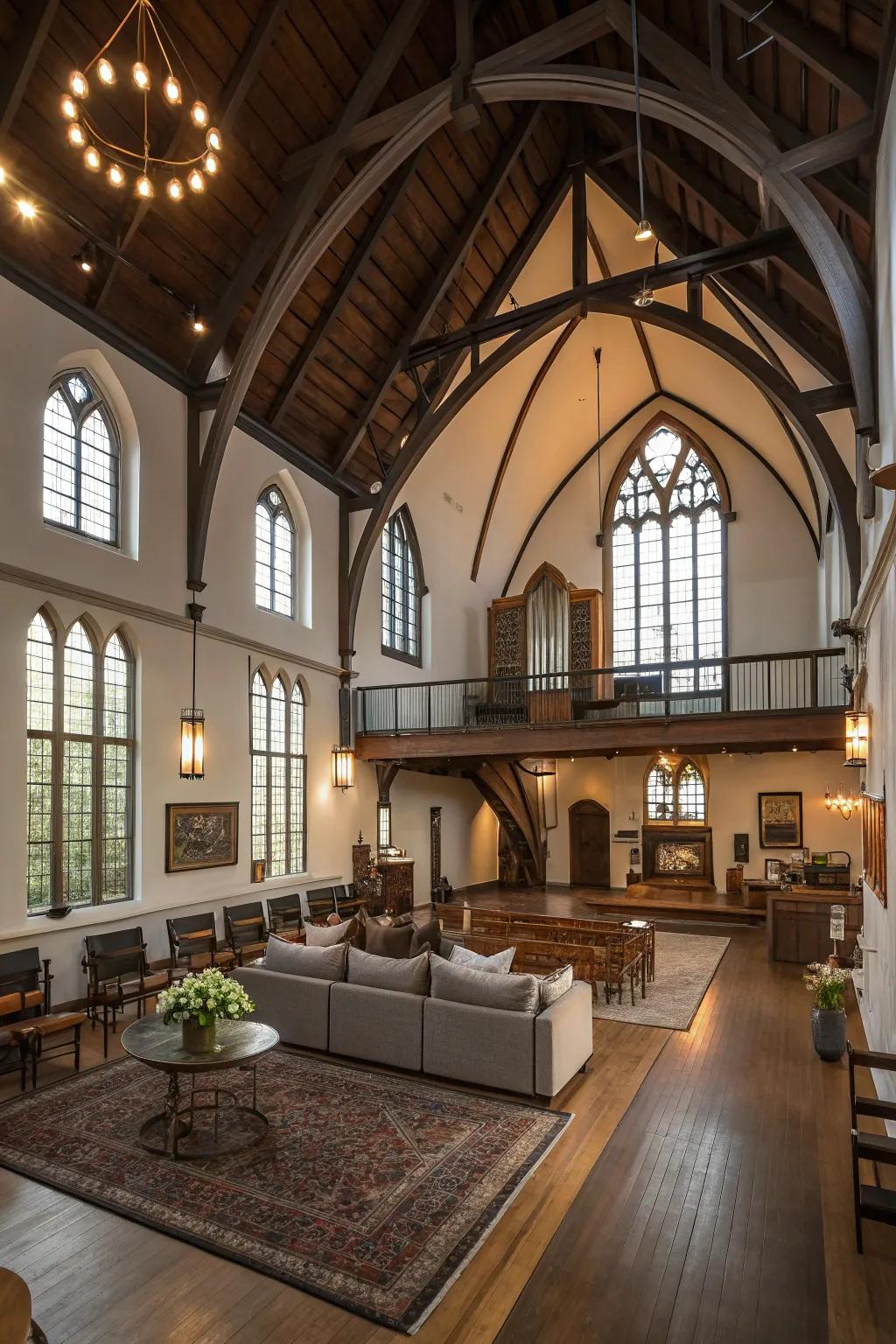 Elevated decks provide additional space and breathtaking vistas within the church.