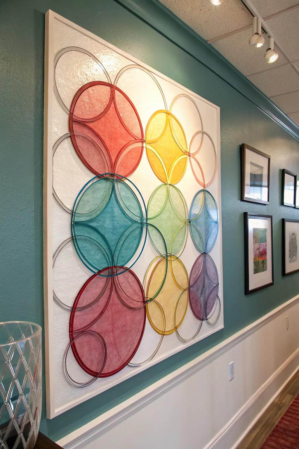 Incorporate dimension through stratified circle artistry.