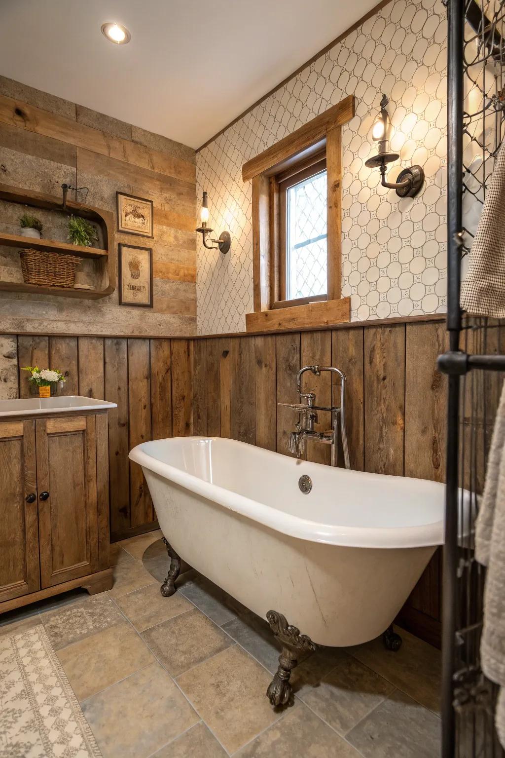 A balanced mix of materials that highlight the classic tub.