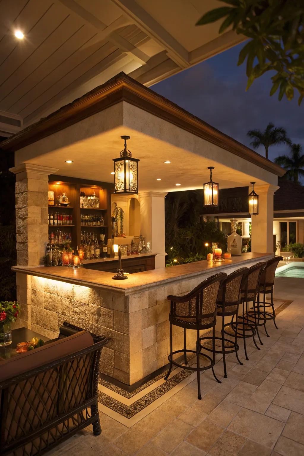 Atmospheric illumination establishes an impeccable vibe for relaxation.