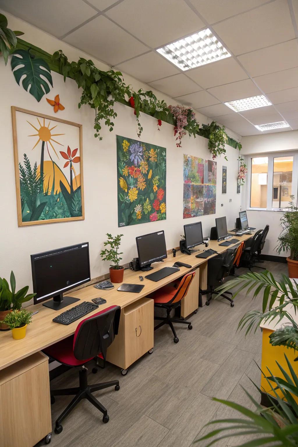 A customized computer space enhanced with ornamental elements.
