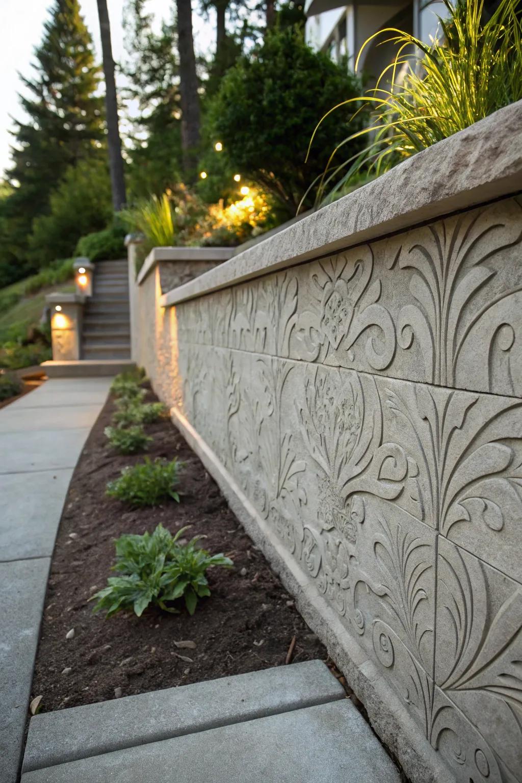 Textured finishes introduce a hint of sophistication to concrete structures.