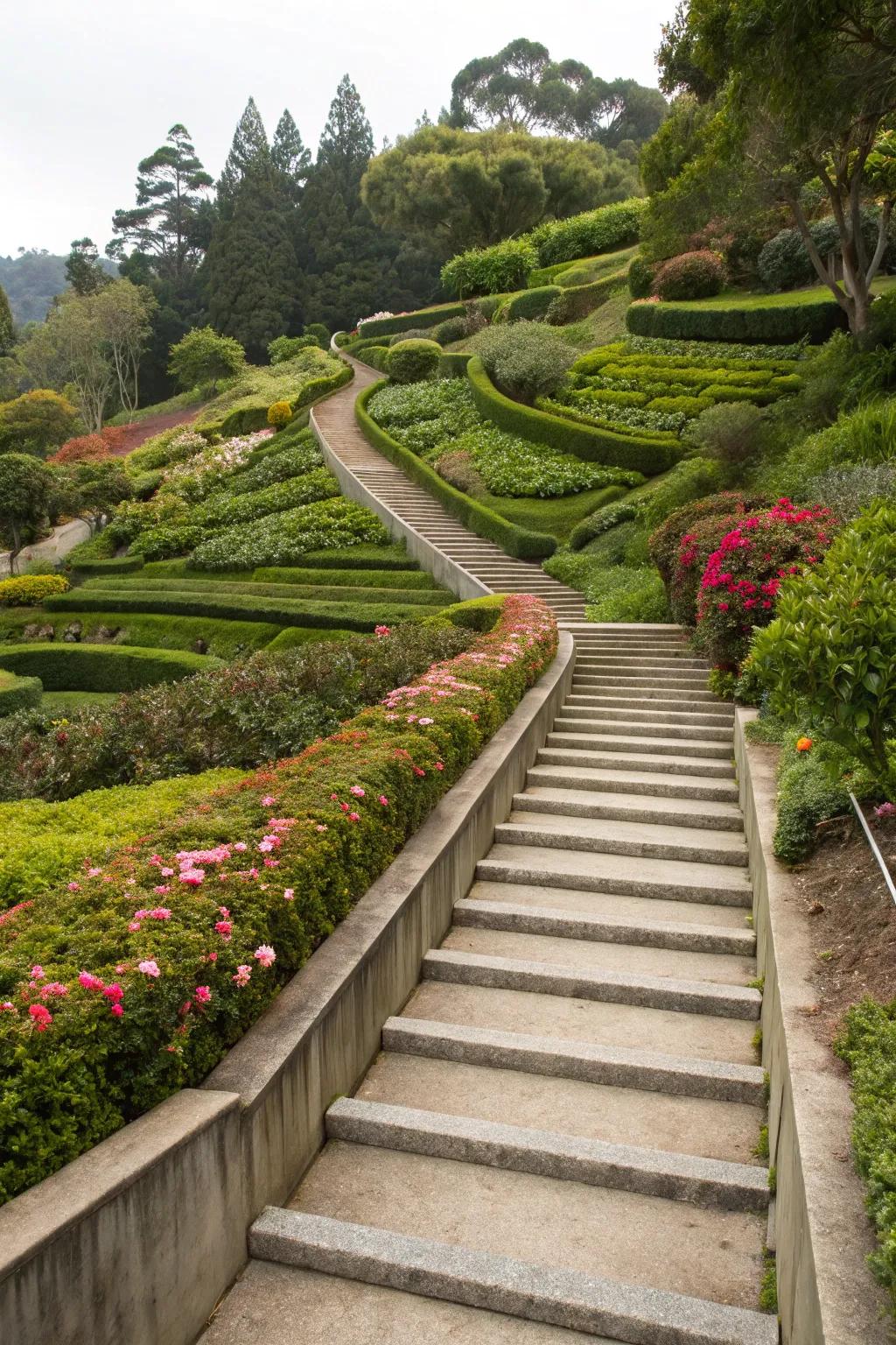Introduce depth using steps and varied elevations.