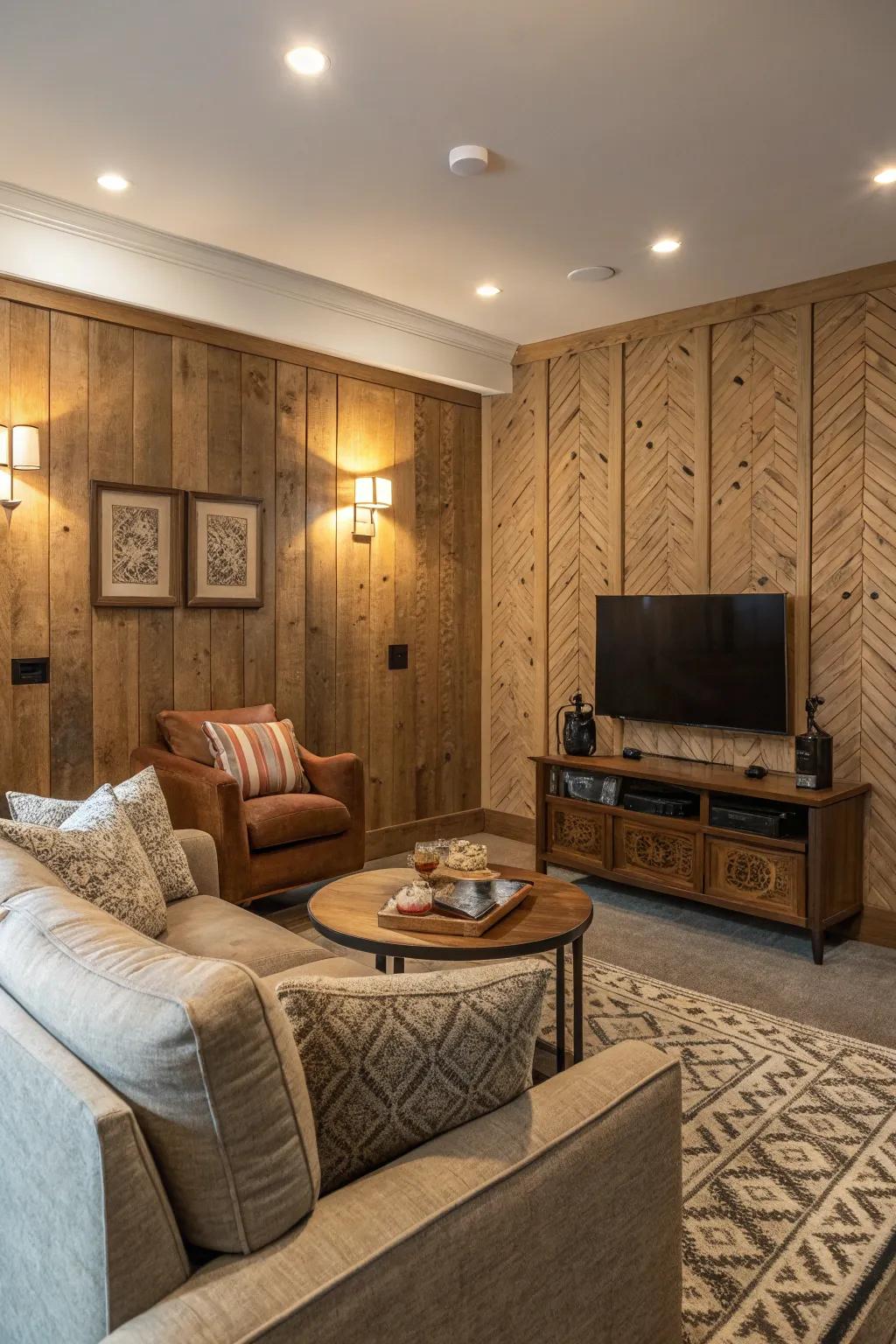 A textured wood wall enhancing depth and warmth