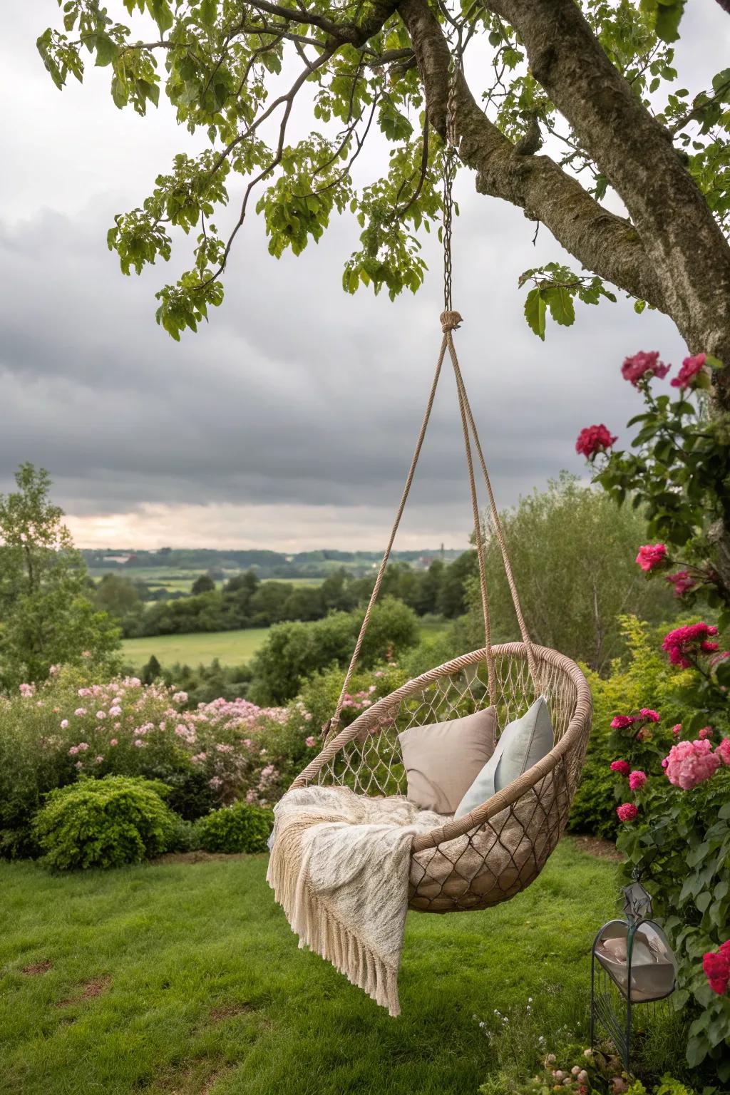Hanging seats offer a unique and relaxing seating alternative.