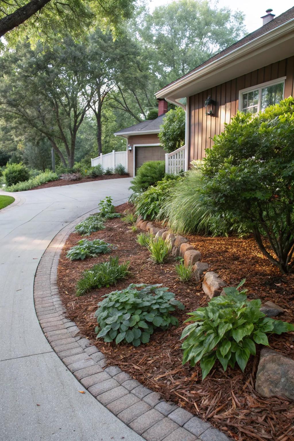 Bark mulch offering moisture retention and enhanced visual appeal.