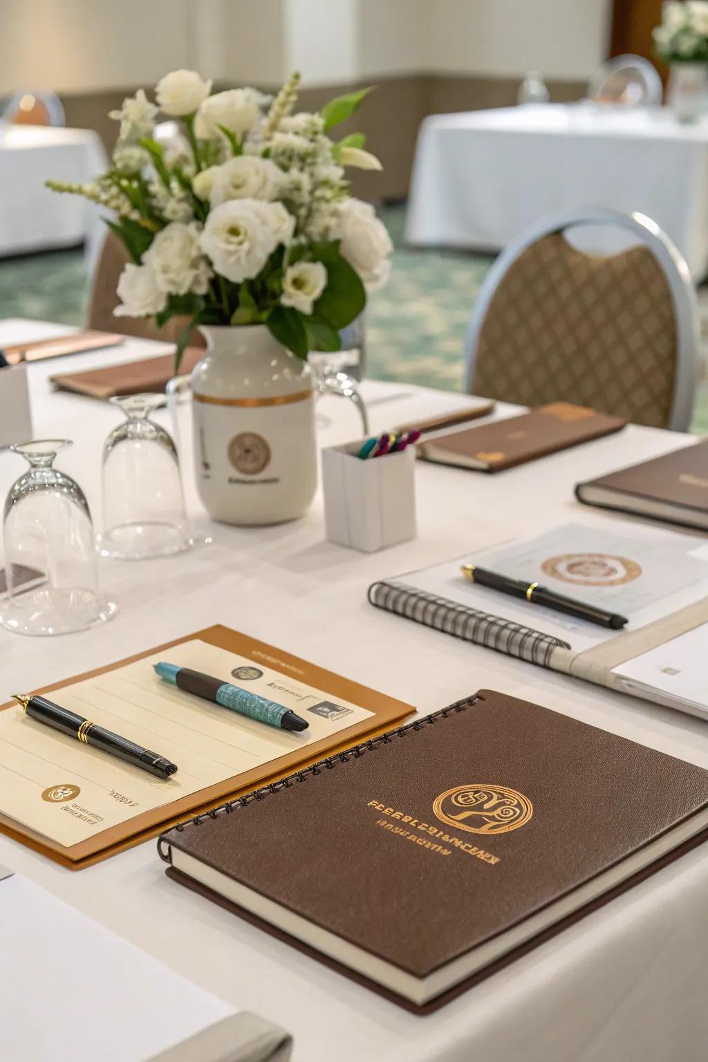 Branded accents integrated into a corporate centerpiece.