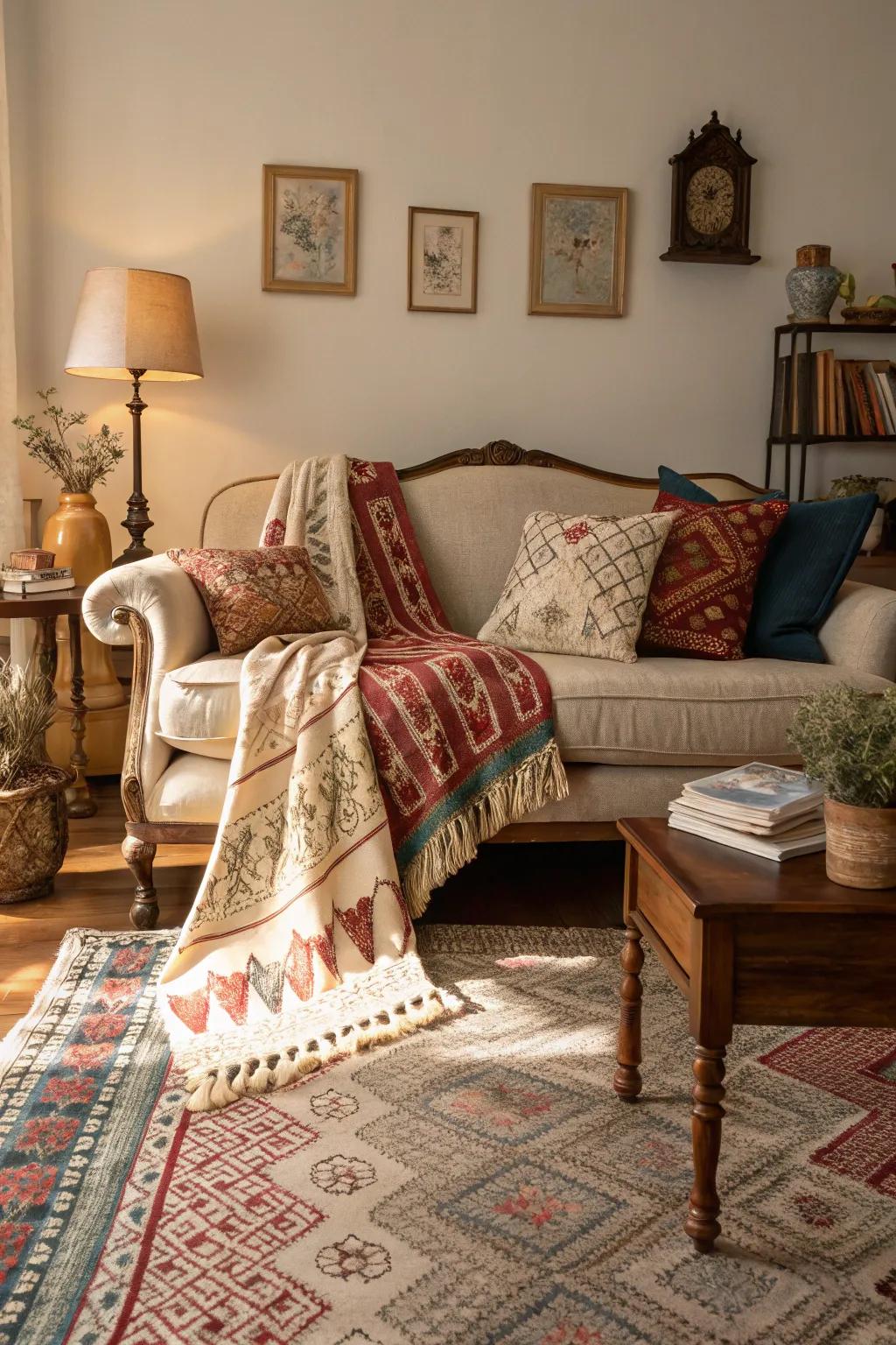 Coordinated fabrics that encourage warmth and texture.