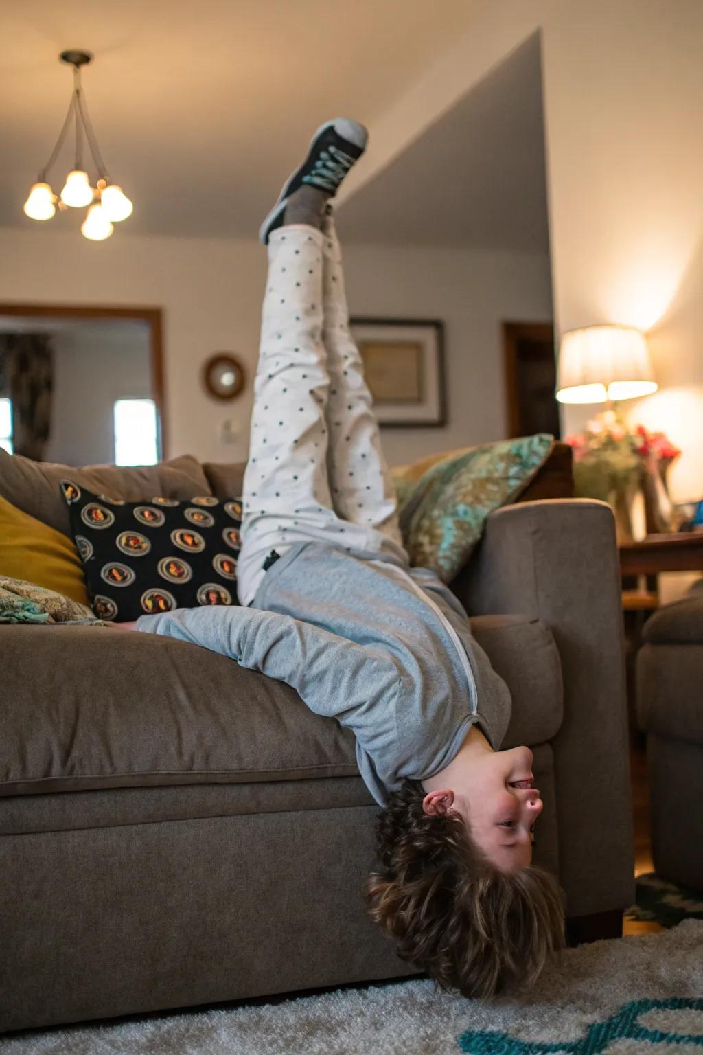 Inverted amusement introduces a whimsical element to your couch pose.