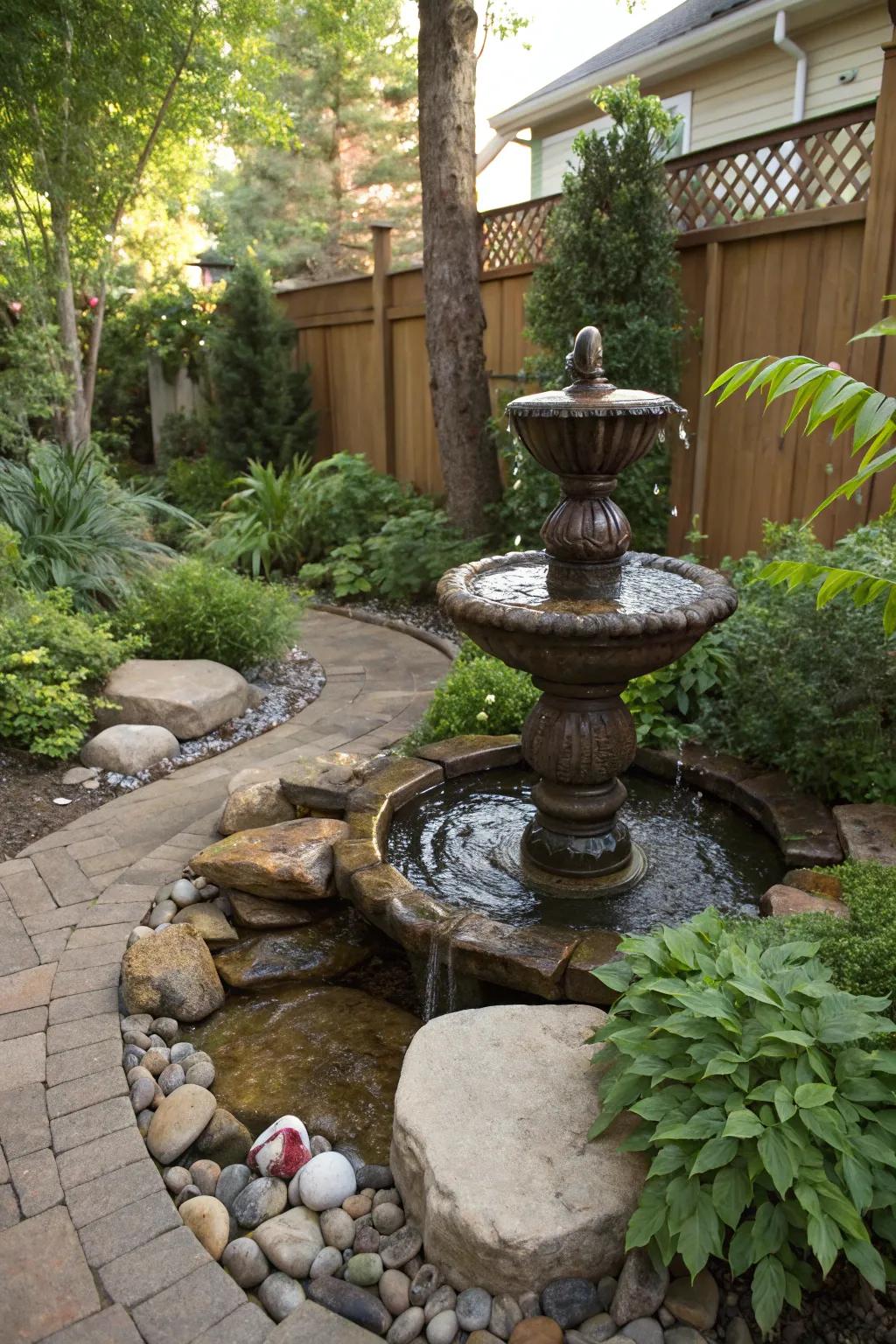 Water features inject tranquility into outdoor environments.