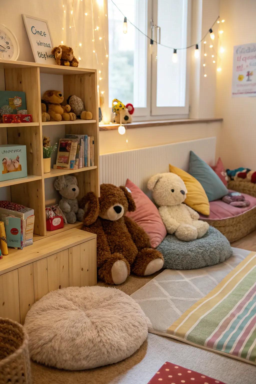 Stuffed figures provide companionship and comfort.