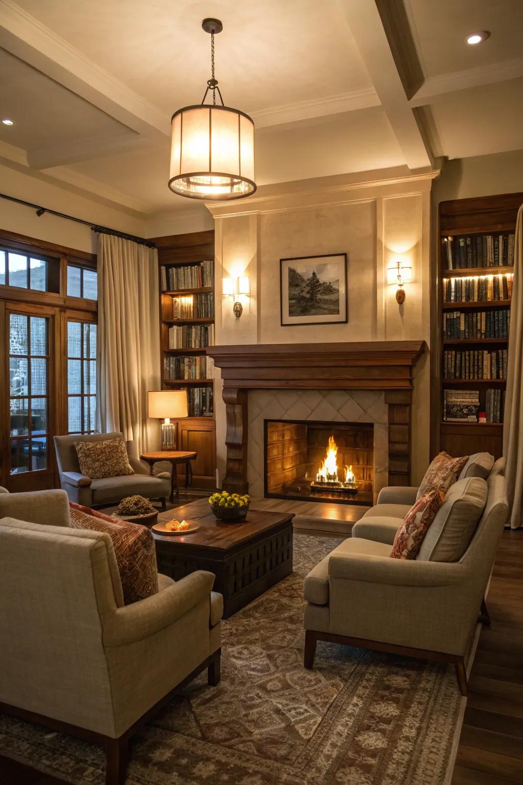 A fireplace offers a warm and welcoming focal point in any space.