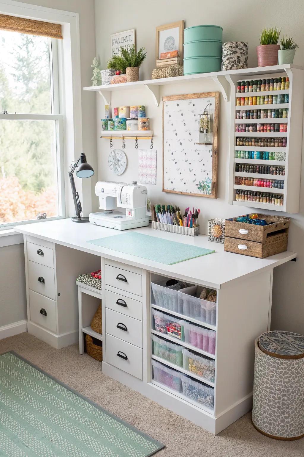 In craft rooms, multi-functional furniture optimizes utility.