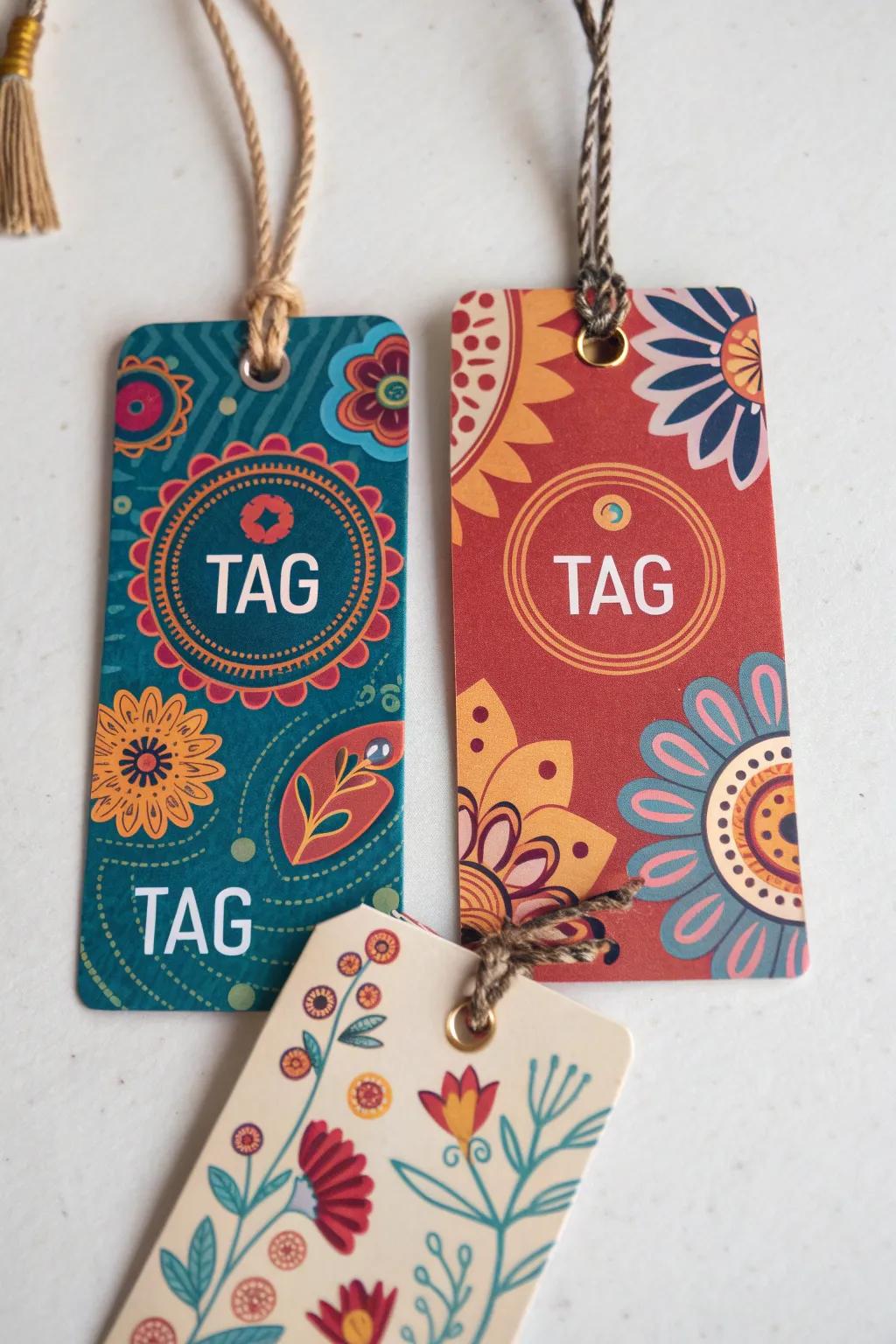 Tags featuring beautiful illustrations that capture the essence of the brand.