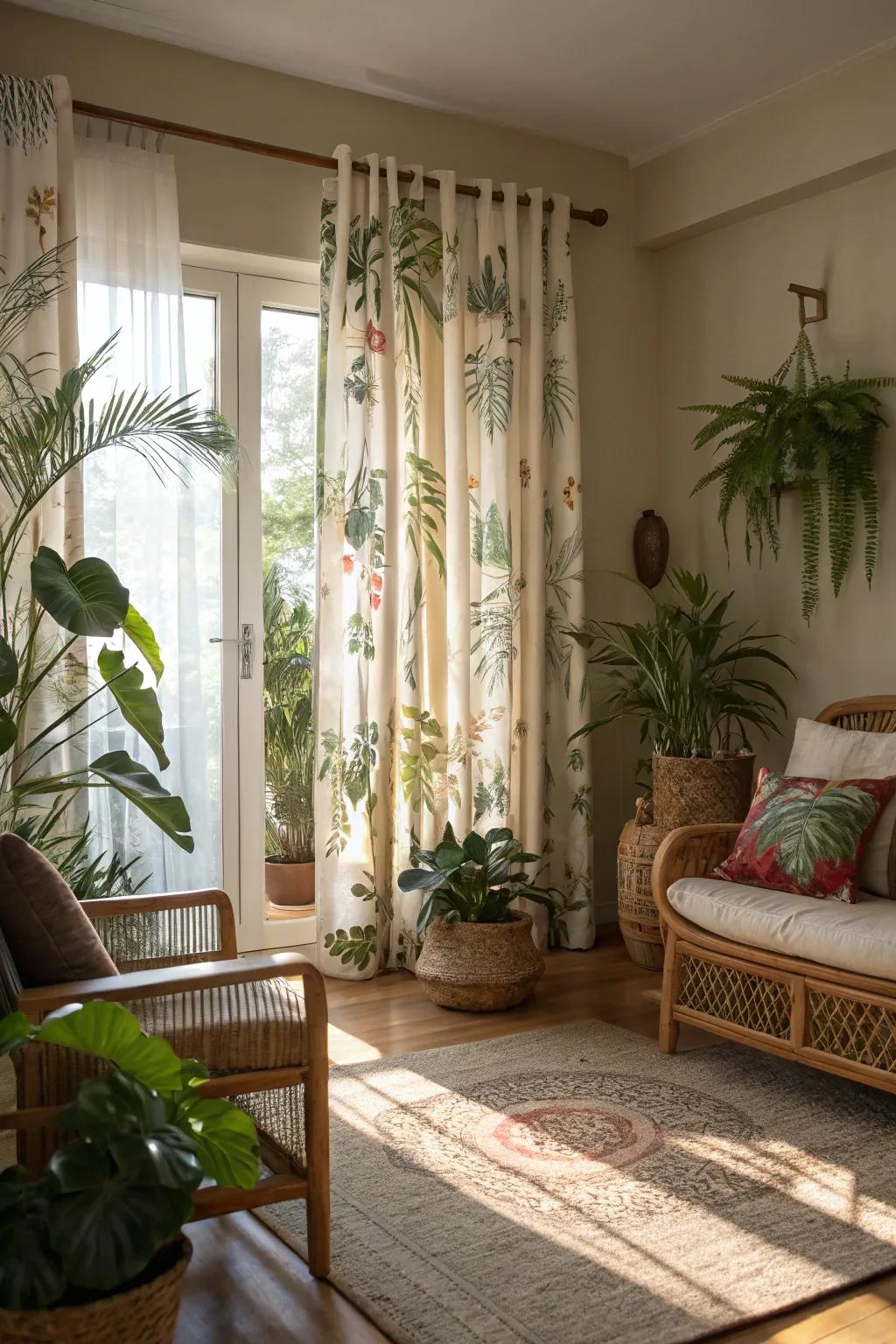 Plant-inspired graphics introduce a hint of nature indoors.