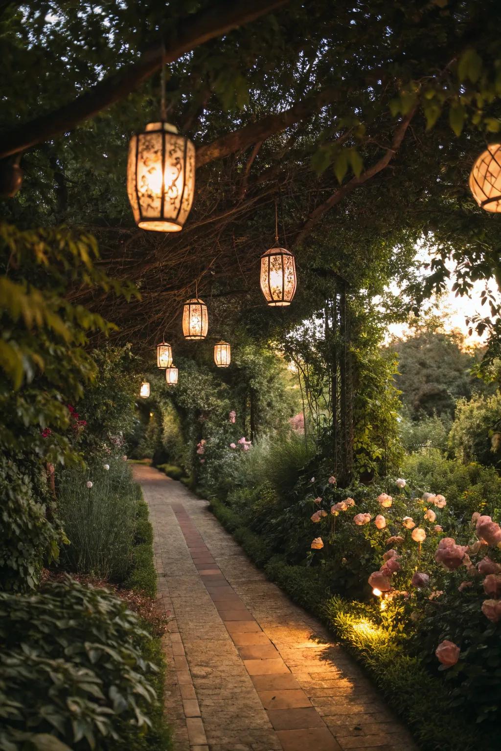 Lanterns include a magical touch to evening garden gatherings.