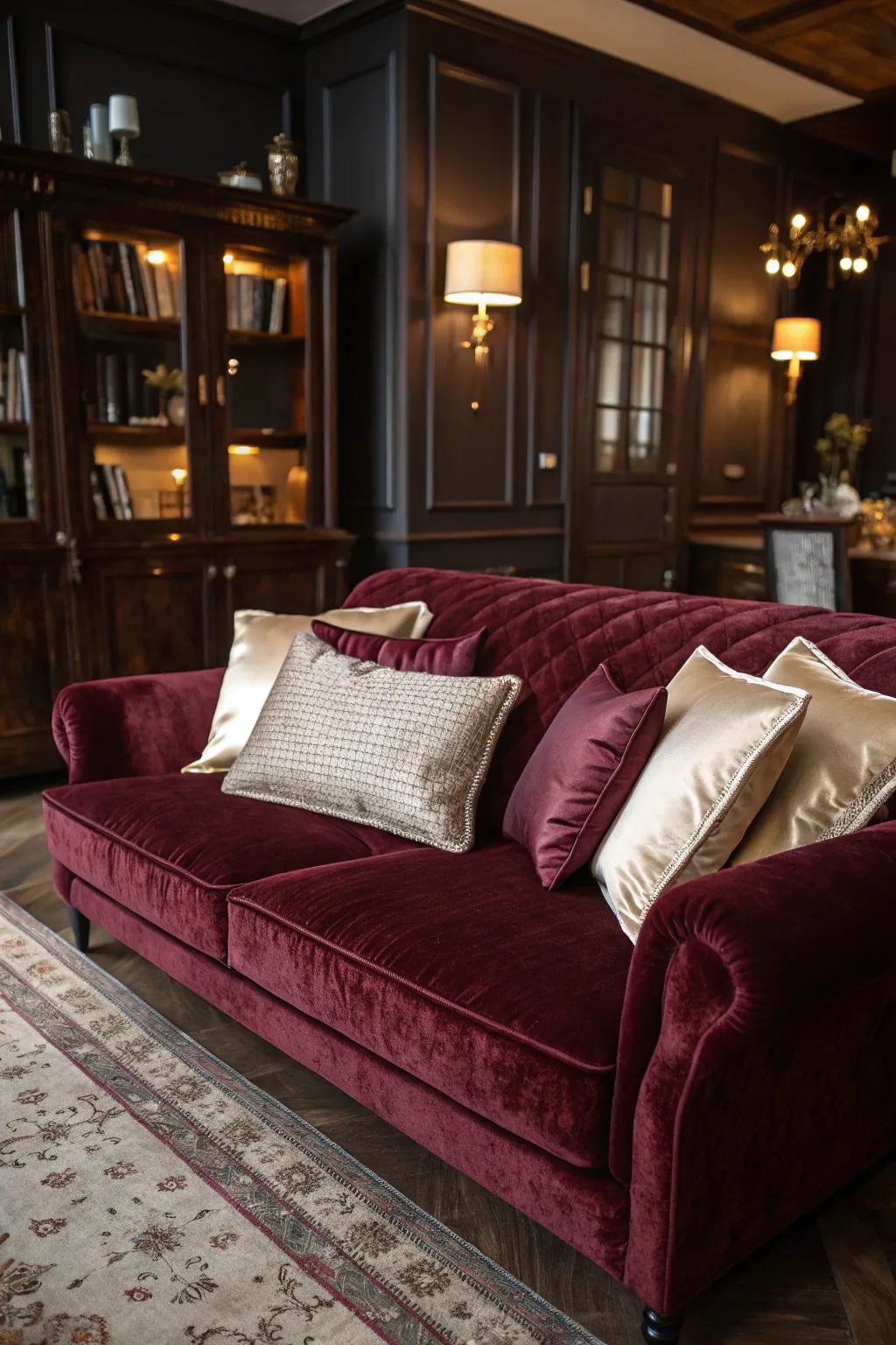 Opulent fabrics impart warmth and grandeur.