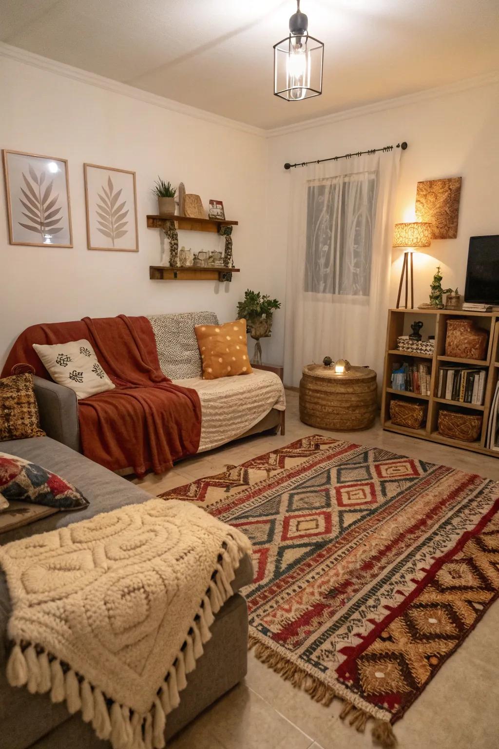 Layered textures result in a cozy and welcoming atmosphere.