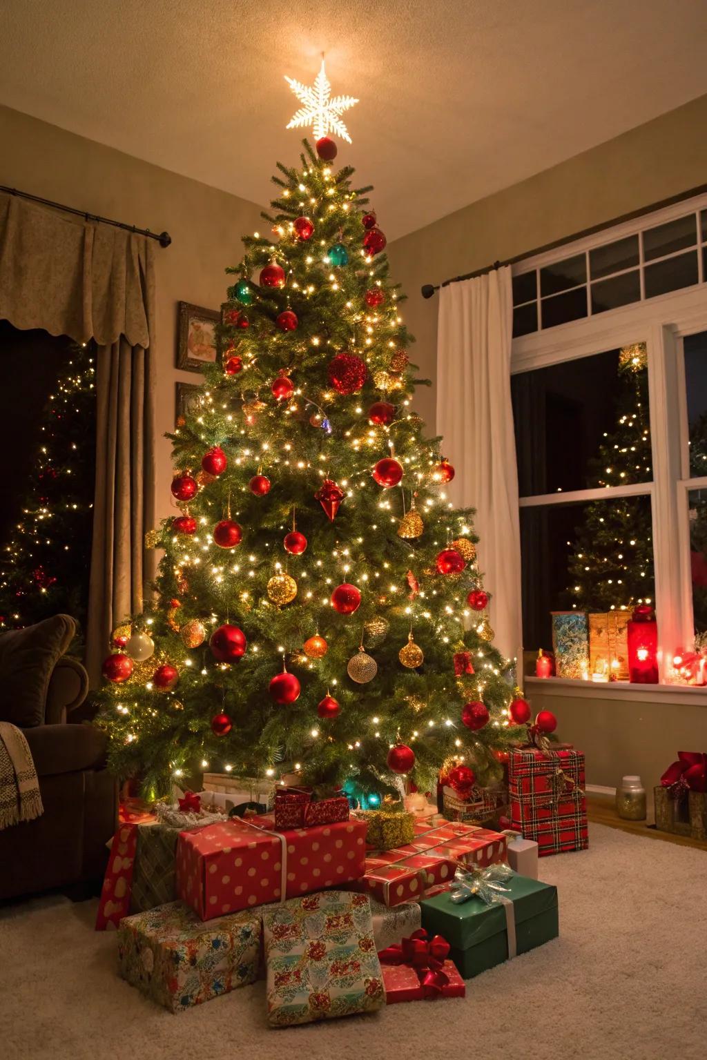 A lively Yuletide tree using fiesta-inspired lights and colorful decorations.