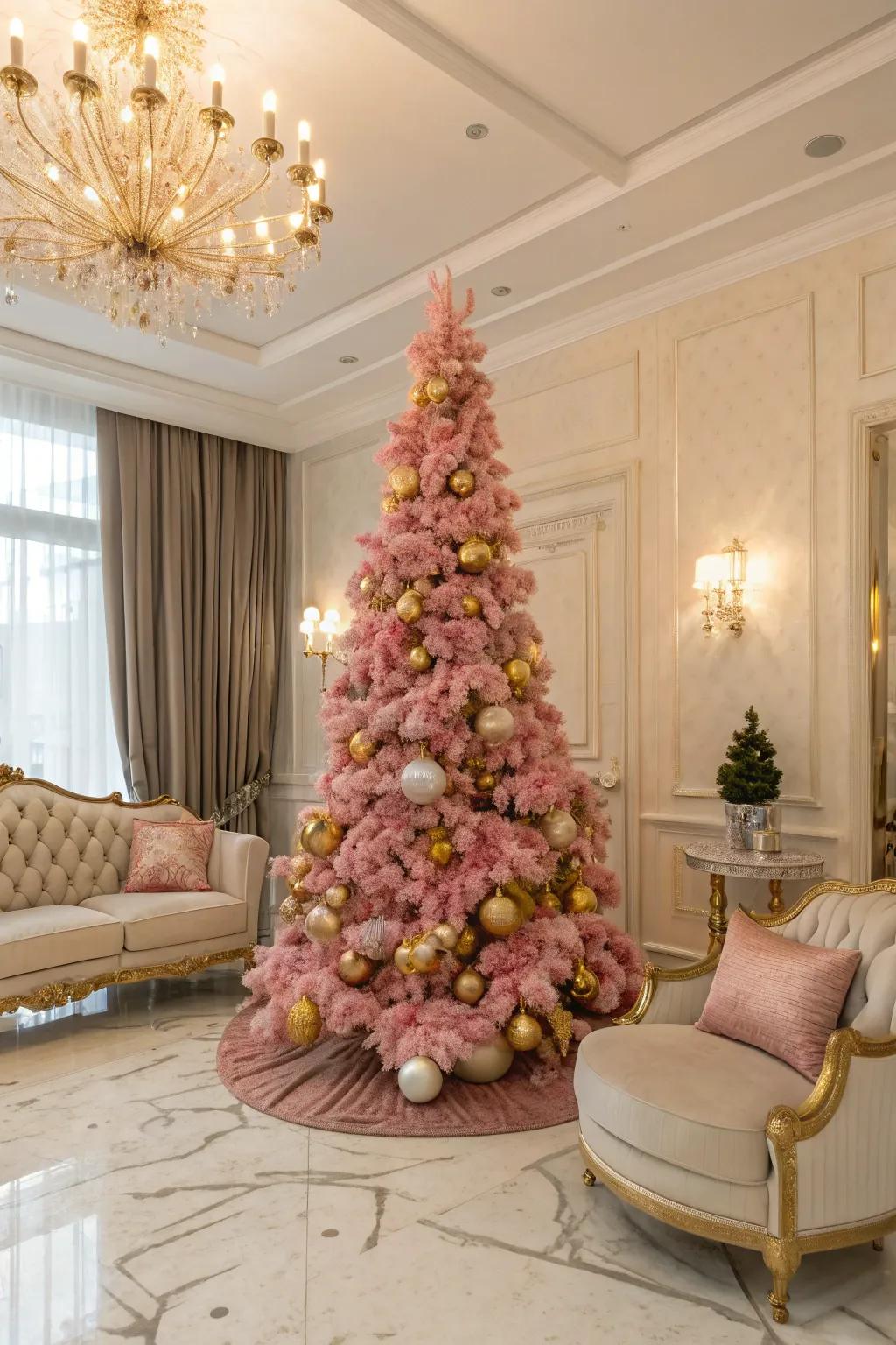 A sumptuous combination of gold and pink decorations.