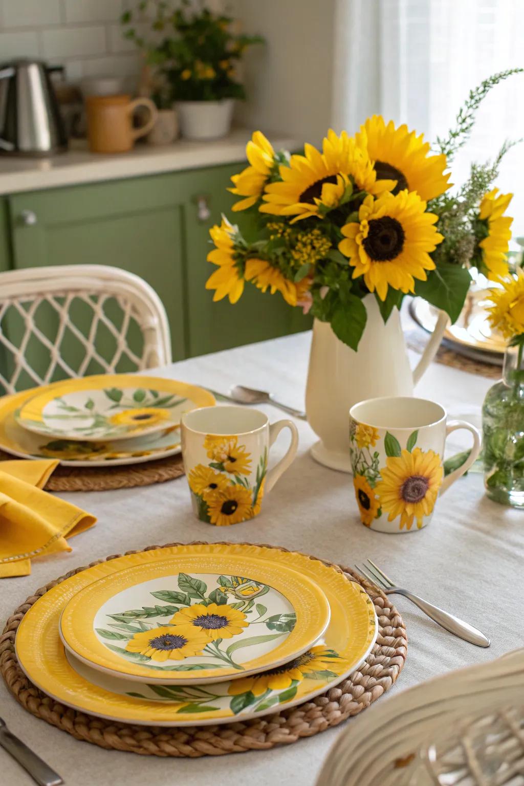 Tableware featuring sunflowers injects a sense of delight into every meal.