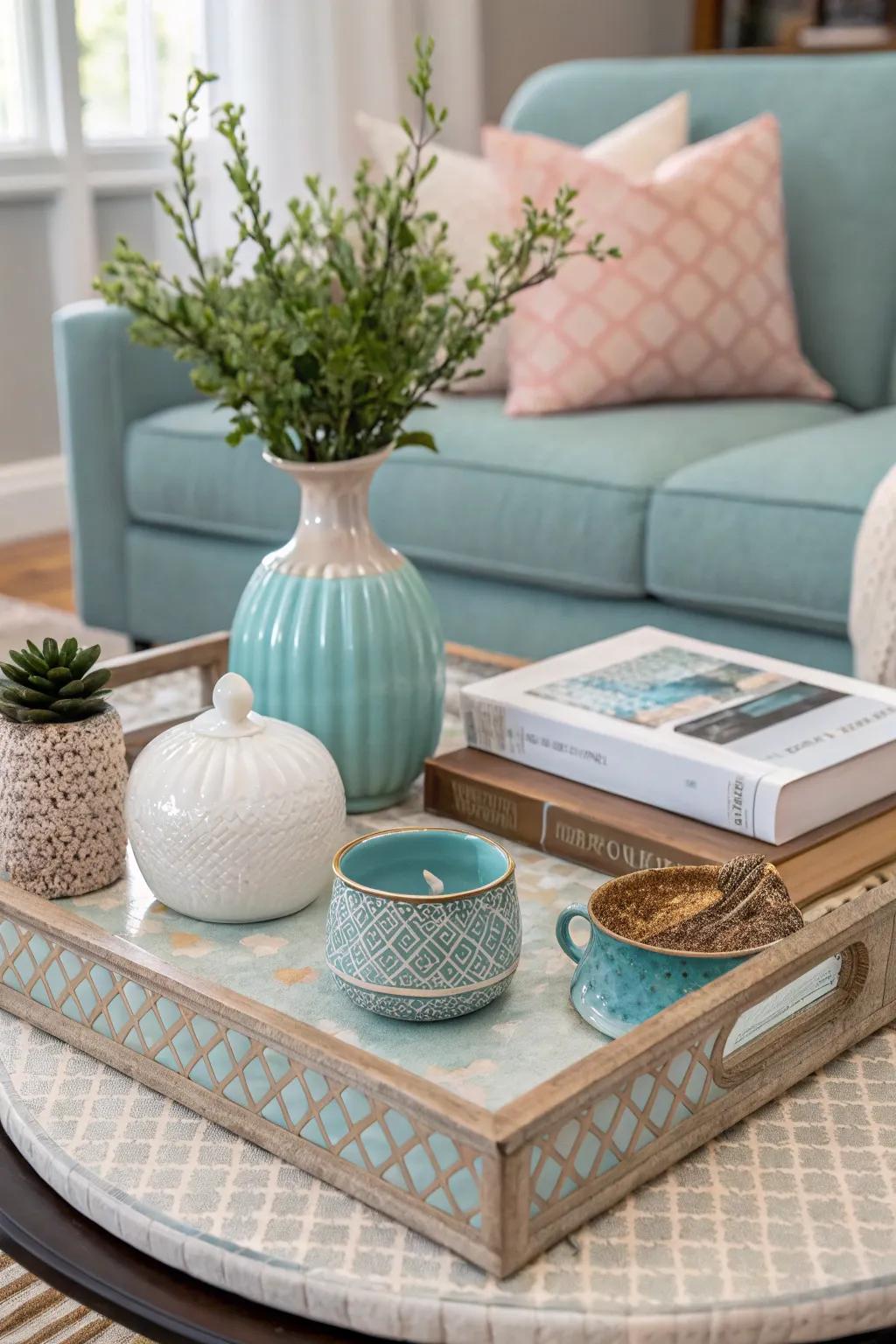 Hue coordination fashions harmony on a decorative serving board.