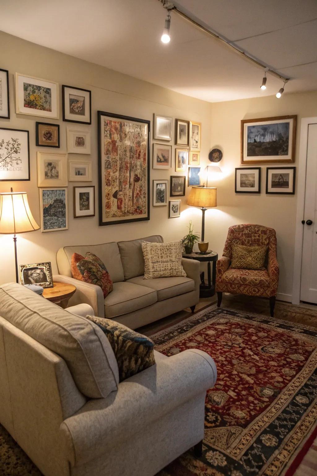 Artwork gives a comfortable den individuality.