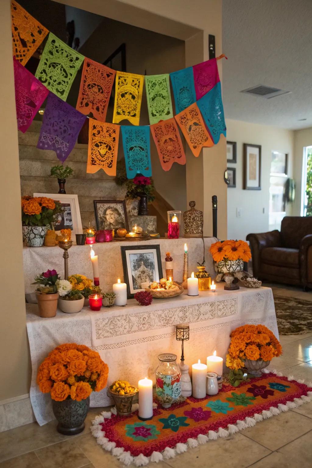 Perforated paper adds a festive and delicate touch to the altar.