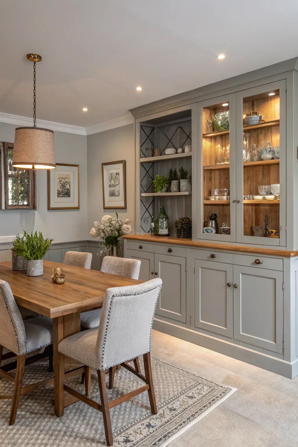 The careful use of color in your storage solutions refines the entire visual theme of your dining room.