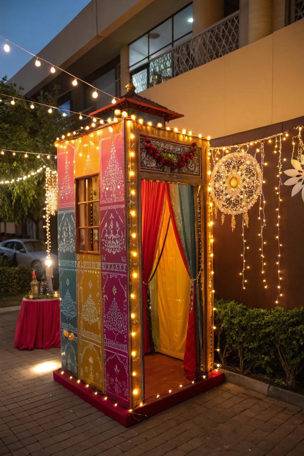 Twinkling string lights bringing enchantment to the Diwali photo booth.