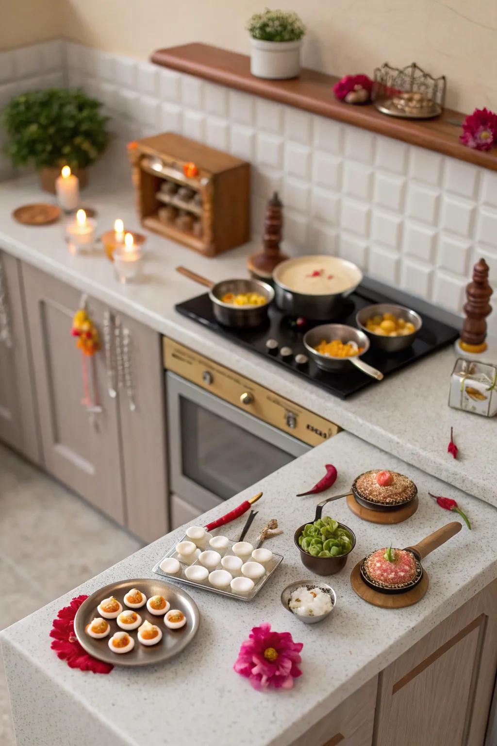 A petite culinary setting imparts warmth to the Golu presentation.