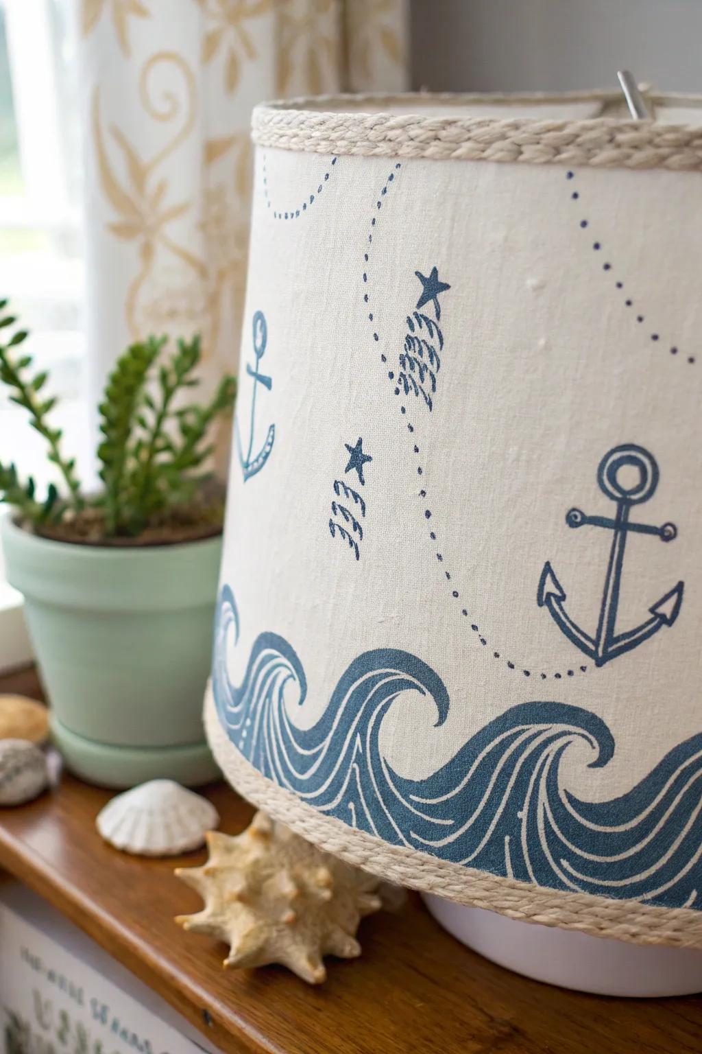 Illuminate your space with a touch of the sea—hand-painted nautical lampshade for a serene beach-inspired vibe.