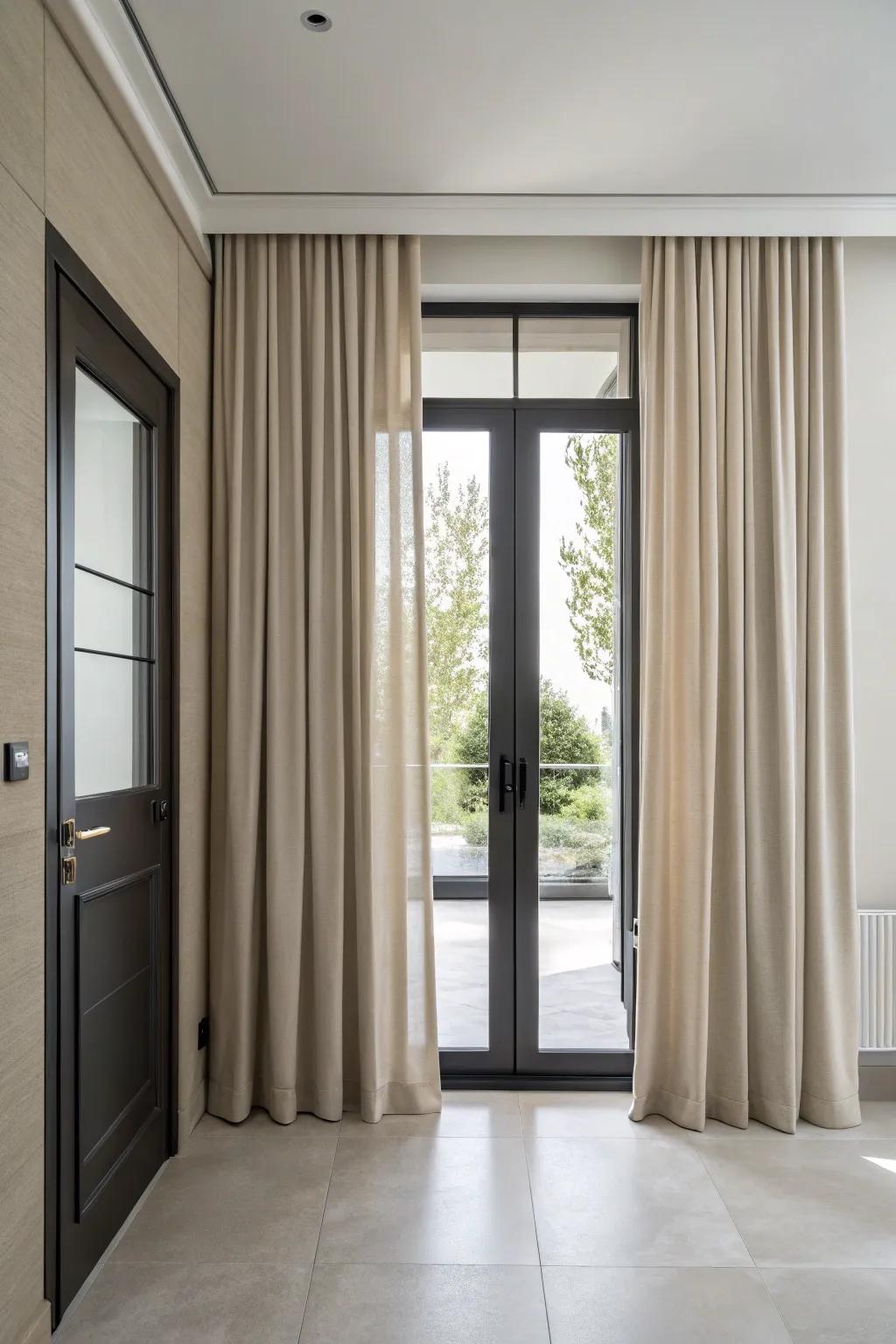 Achieve a neat, contemporary look with minimalist curtains.